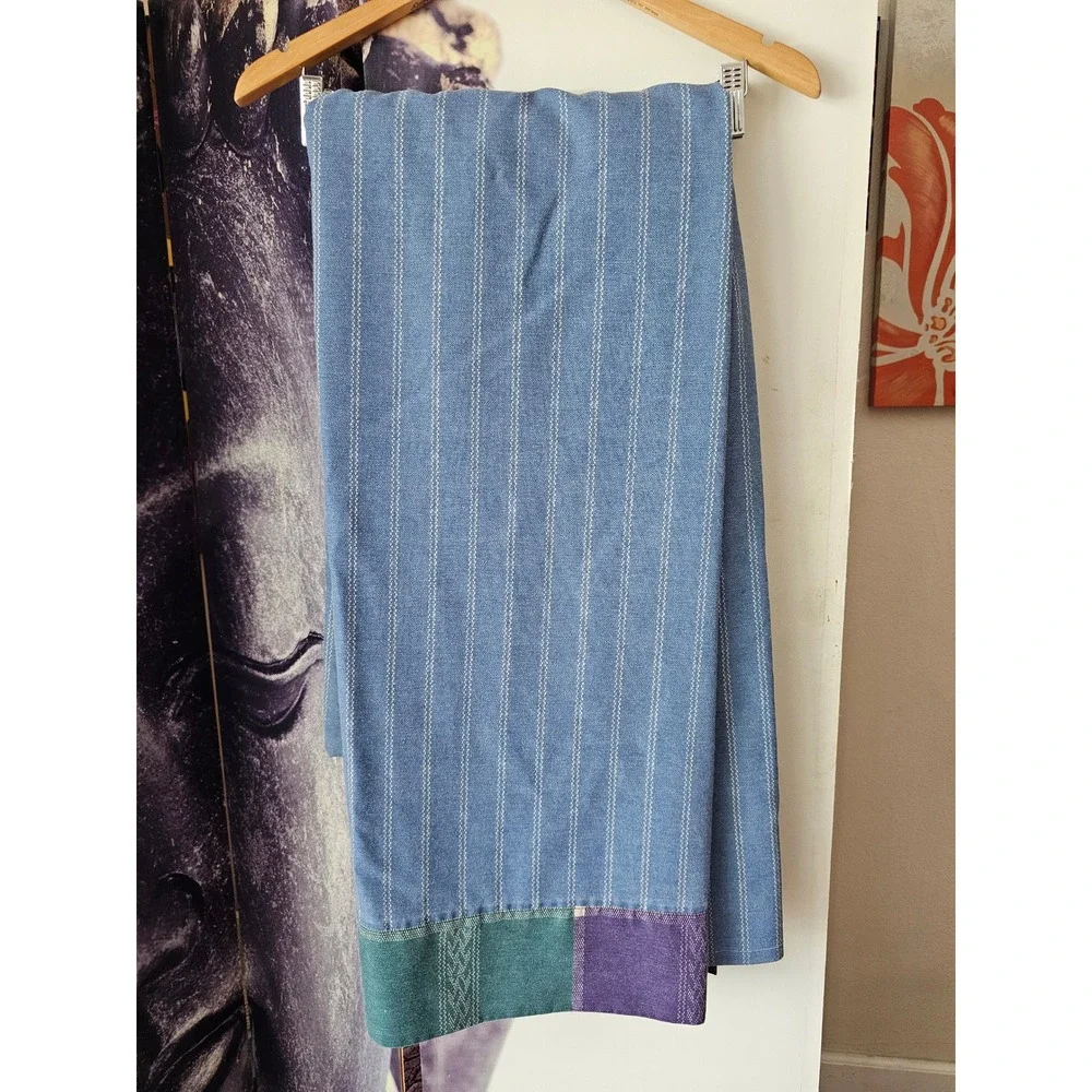 Westpoint Stevens King Flat Sheet Blue Pinstripe Colorblock Woven Border‎ USA